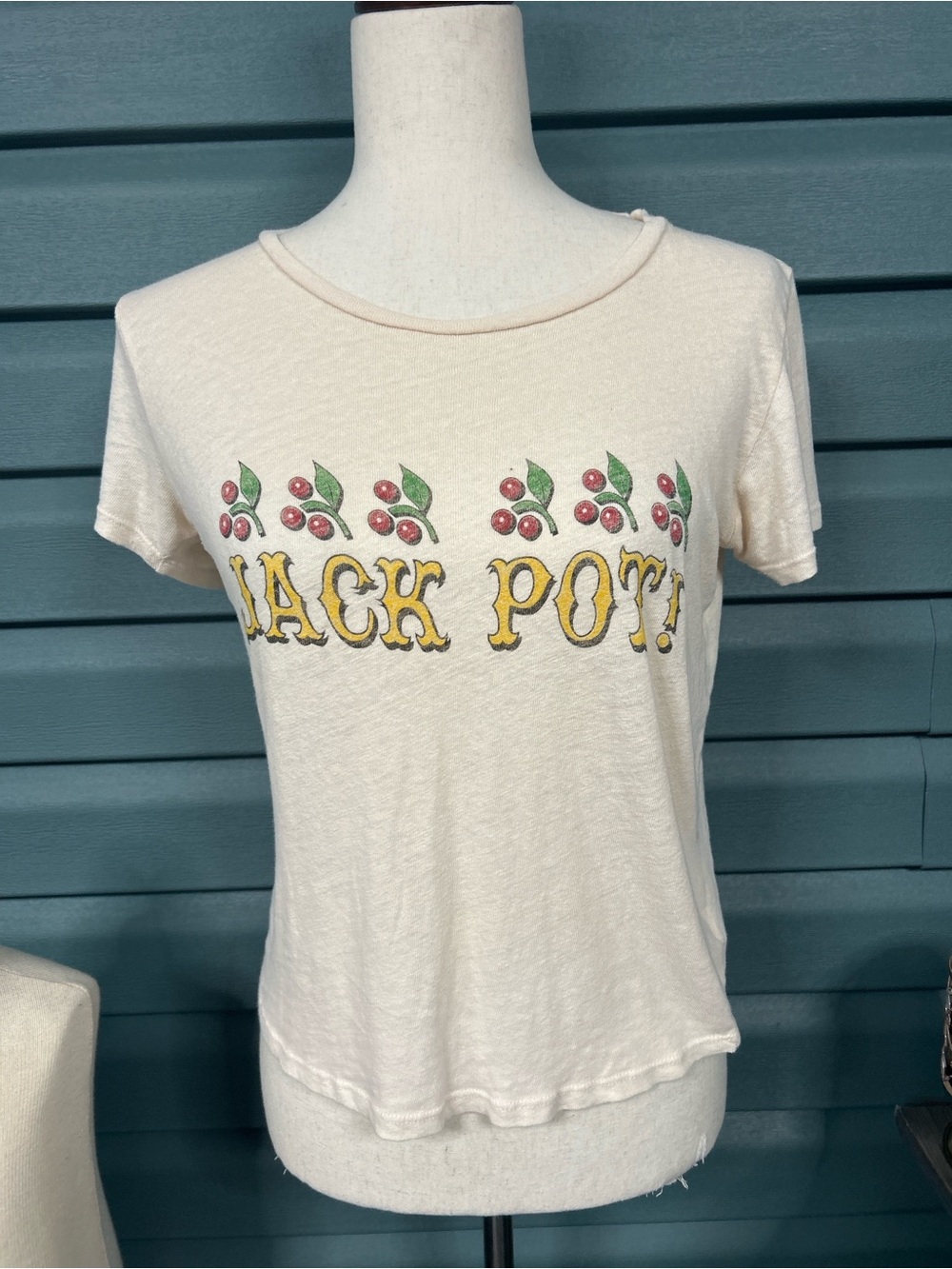 MOTHER “Jackpot” Cherry Graphic Tee Itty Bitty Sinful Linen Blend Small